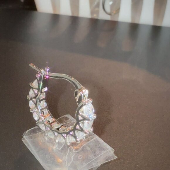 Fashion Jewelry Silver & Cubic Zirconia Hoop Earrings For Women - Picture 3 of 5